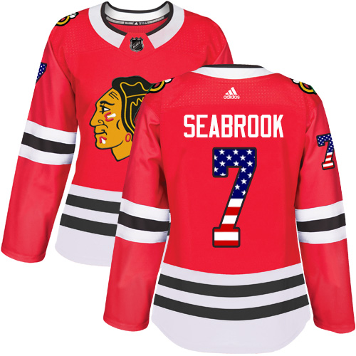 Adidas Blackhawks #7 Brent Seabrook Red Home Authentic USA Flag Women's Stitched NHL Jersey